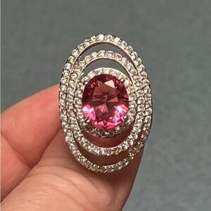 18K White Gold 18CT Natural Pink Morganite Triple Halo Diamond Statement Ring